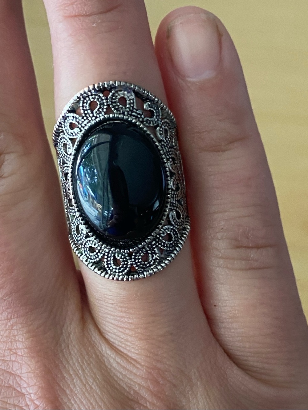 925 Sterling Silver Black Onyx Ring Vintage Style Statement Ring Size 5.5/6